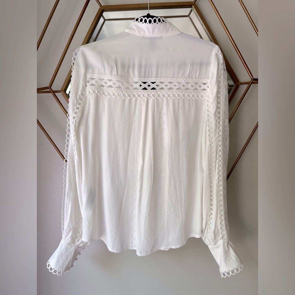 F21 Forever 21 Crochet Woven Lace Cutout Ivory White Blouse Womens L Large 8 - Picture 17 of 17